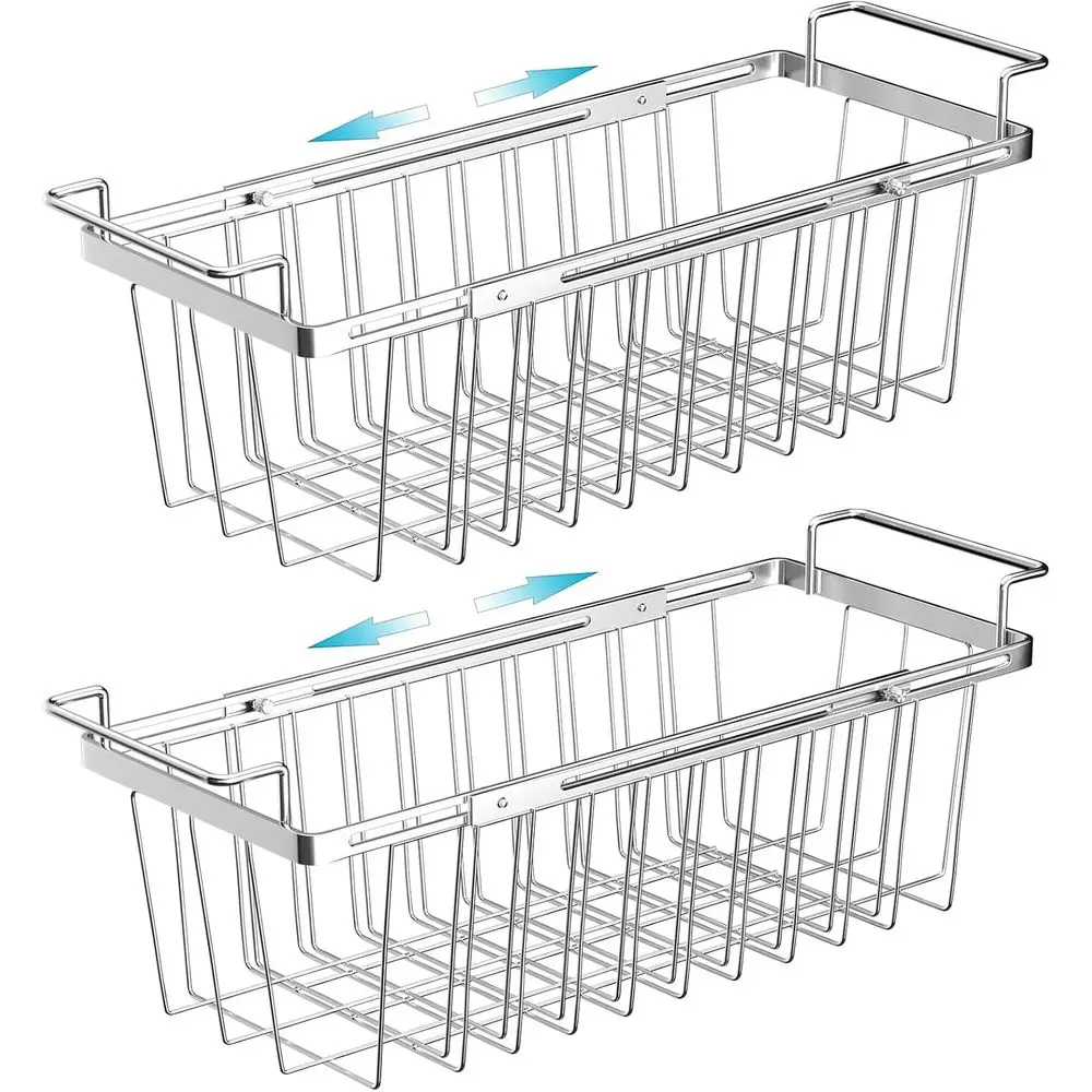 Expandable Deep Freezer Organizer Bins Adjustable from 16.5 to 26.5 Stainless Steel Wire Basket Storage with Hanging Handles