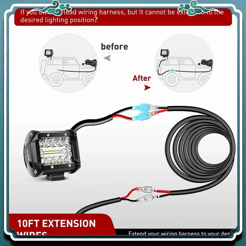 

A54K-Wiring Harness Extension Kit Black Wiring Harness Extension Kit Metal 16 AWG 10 Ft 3 Meters For LED Work Light Bar LED Pods