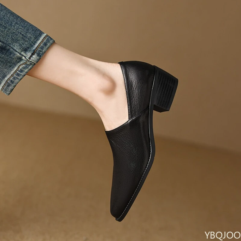 2026versatile mid heeled women's thick heeled women's shoes spring new style pointed elegant simple women's shoes