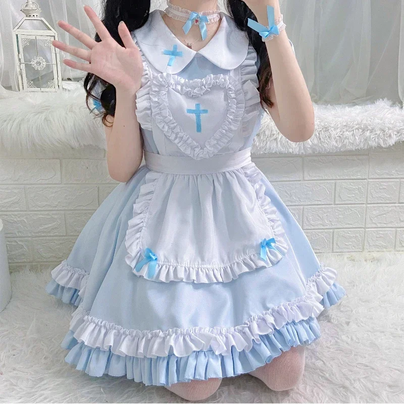 Vestido Vintage Lolita de manga corta para mujer, traje de princesa con volantes y lazo, traje de juego de rol de sirvienta de Anime, 4 colores