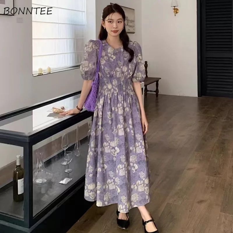 Midi Kleider Frauen Retro Definierte Taille Floral Koreanische Mode Beliebte Alle-spiel Klassische Süße Reizende Mädchen Sommer Vestidos trendy