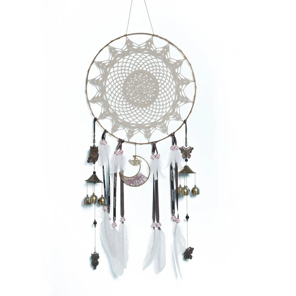 Crystal Stone Half Moon Dream Catcher Vintage Giant Large Dreamcatcher Home Wall Hanging Bronze Owl Chimes Butterfly Wind Chimes