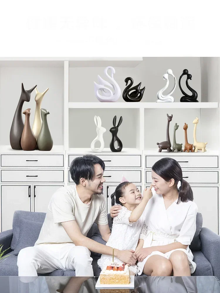 Nordic Gray Cute Deer Rabbit Elephant Ceramic Adornments Cabinet Store Bar Figurines Decoration Home Livingroom Sculpture Crafts