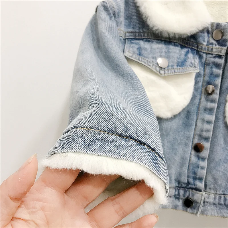 Children\'s Denim Jacket Plush Thick 2023 Winter Boys Coats Korean Girls Windbreaker Warm Outdoor Clothes for Baby Clothing