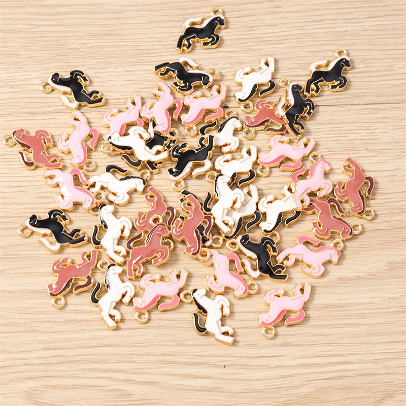 10 Stück 14x15mm Cartoon-Tier-Charms, Emaille-Pferde-Anhänger für die Herstellung von Ohrhängern, Halsketten, DIY-Bastelarbeiten und Schmuckzubehör – Detail 9