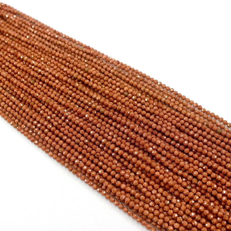 Natural Faceted Gold Blue Green Color Sand 2 3 4MM Round Loose Strand Stone Beads For Jewelry Making Bracelets Necklace Waist