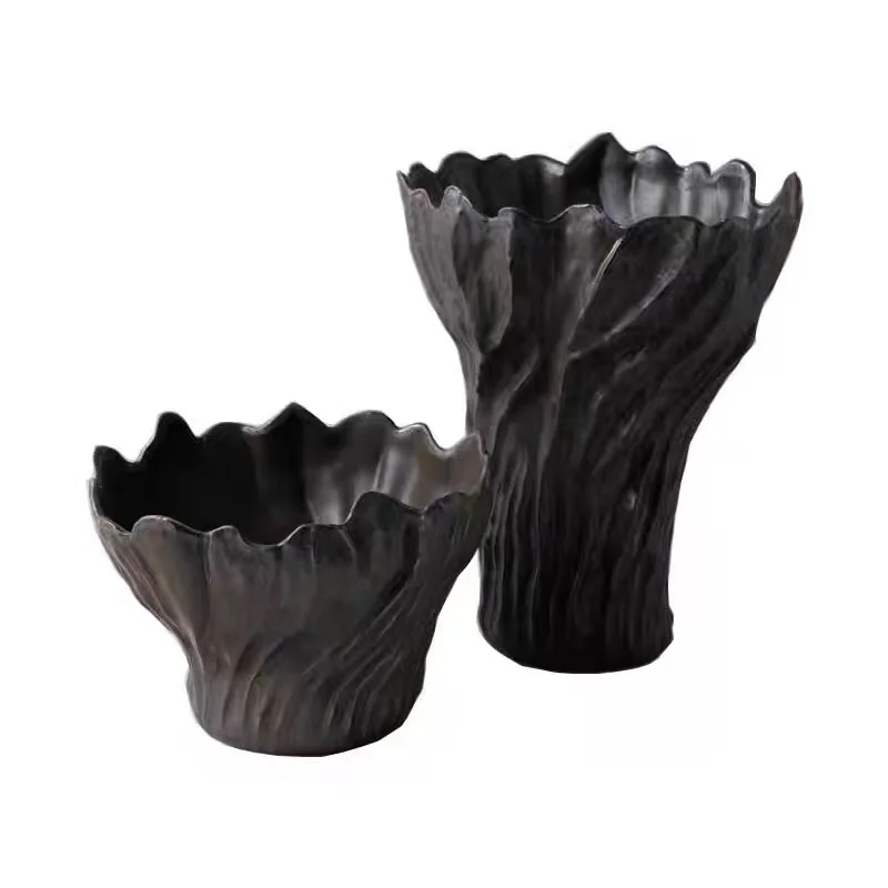 Flower arrangement artistic sense coarse pottery hand-painted high-end sense vase B & B model room wabi sabi ceramic flower