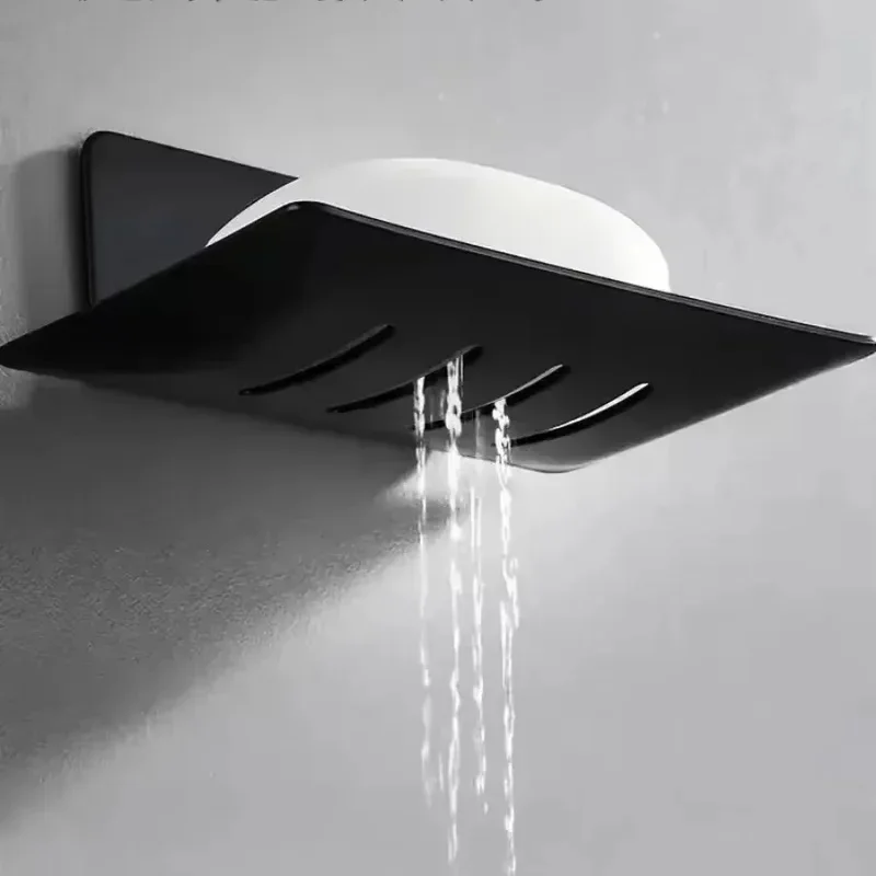 1pc Black Carbon Steel Soap Box Non Perforated Wall Mounted Bathroom Soap Box Bathroom Soap Holder Soap Storage Rack