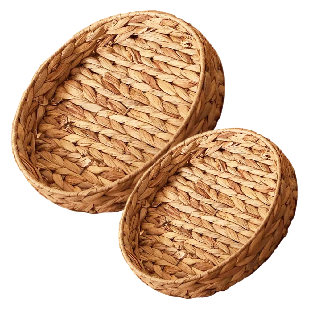 

2pcs Woven Basket Storage Box Fruit Plate Decorative Arrangement Bowl Straw Bread Lid Table Sundries Holder Storage Container