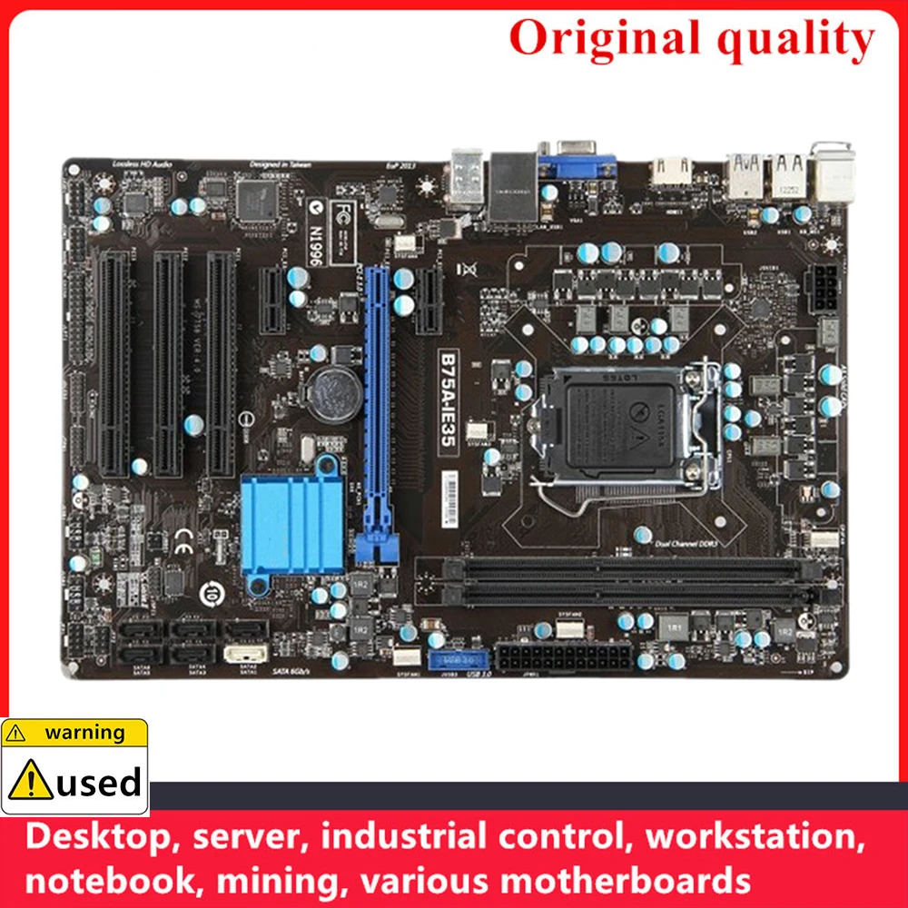 Desktop Mainboard para Intel B75, SATA III, USB 3.0, B75A-IE35, LGA 1155, DDR3, 16GB, ATX