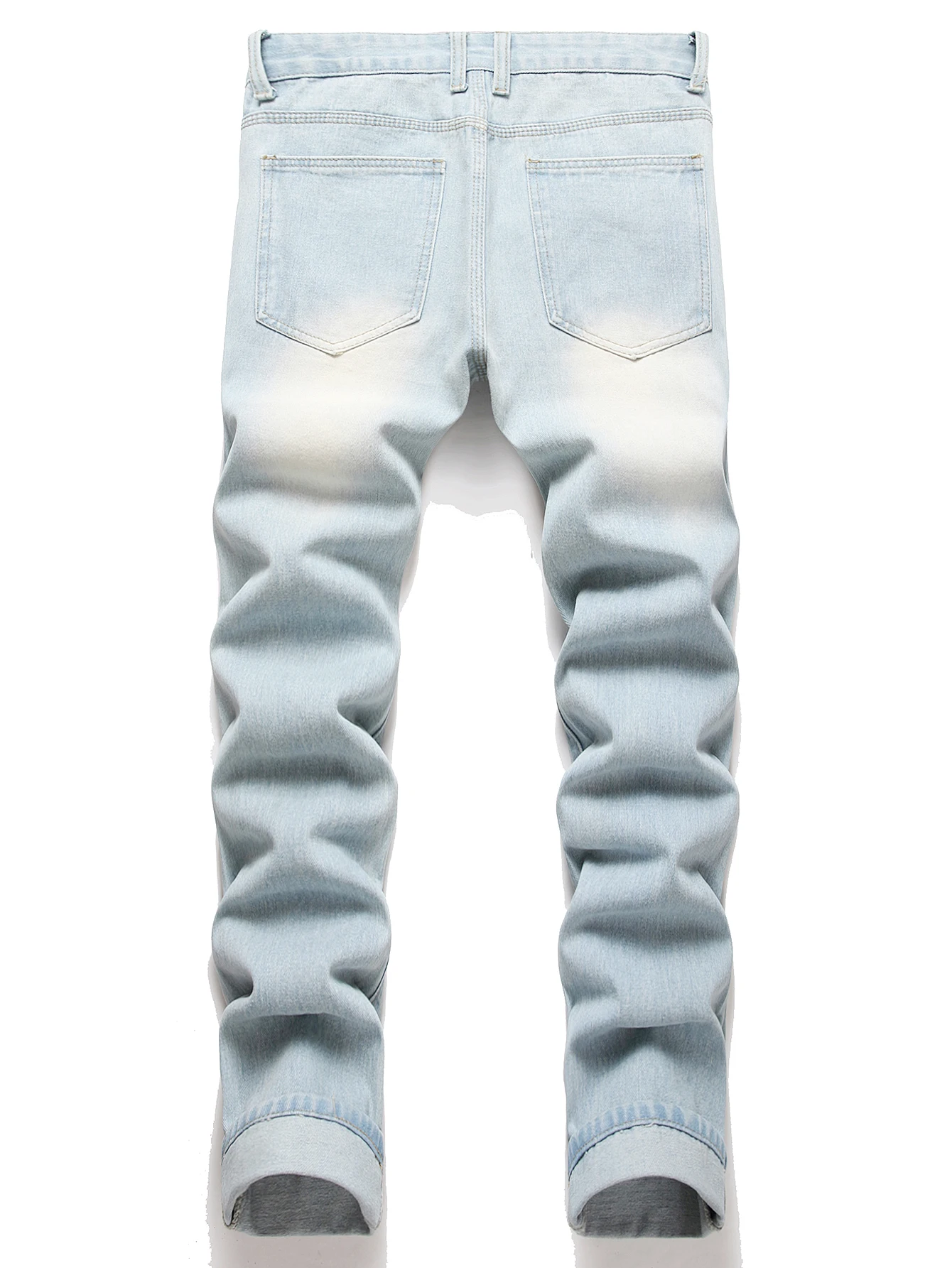 Men's Vintage Light Blue Jeans Straight Loose Fit Distressed Cat Whisker Denim Pants Casual Streetwear High Quality Stretch 28-4
