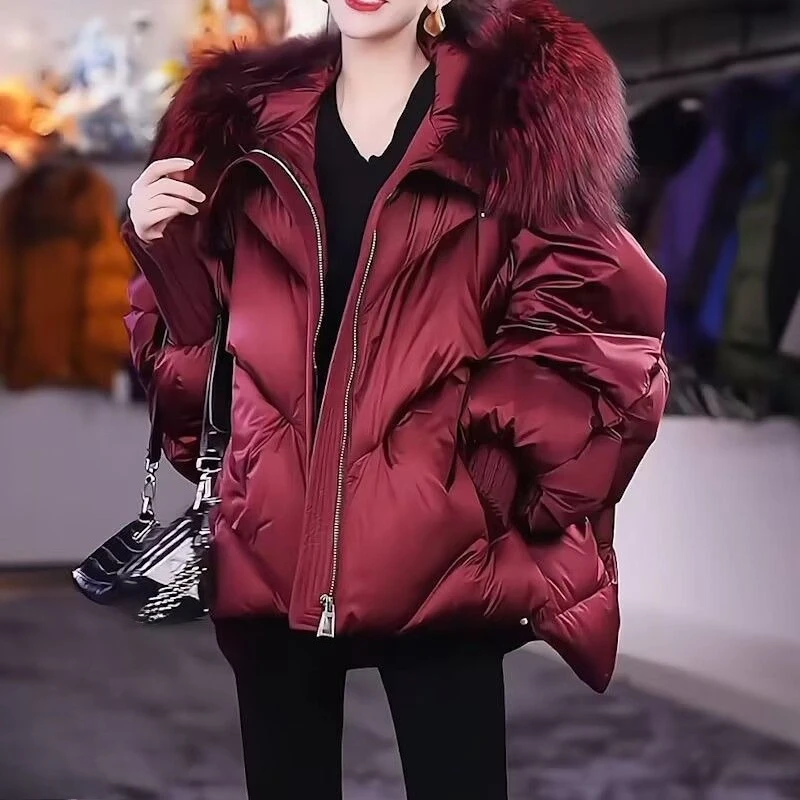 

European Fashion Angolan Red Down Imitation Down Jacket Women's High-end Fashionable Stylish Cold-proof Warm Bread Jacket Women