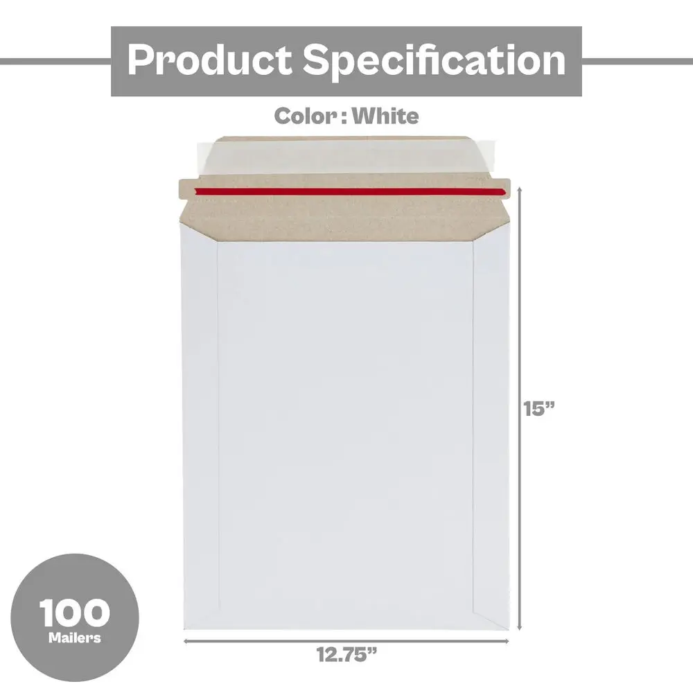 단단한 사진 흰색 판지 우편물, 셀프 도장 티어 Tab-28pt 100 팩, 12.75x15