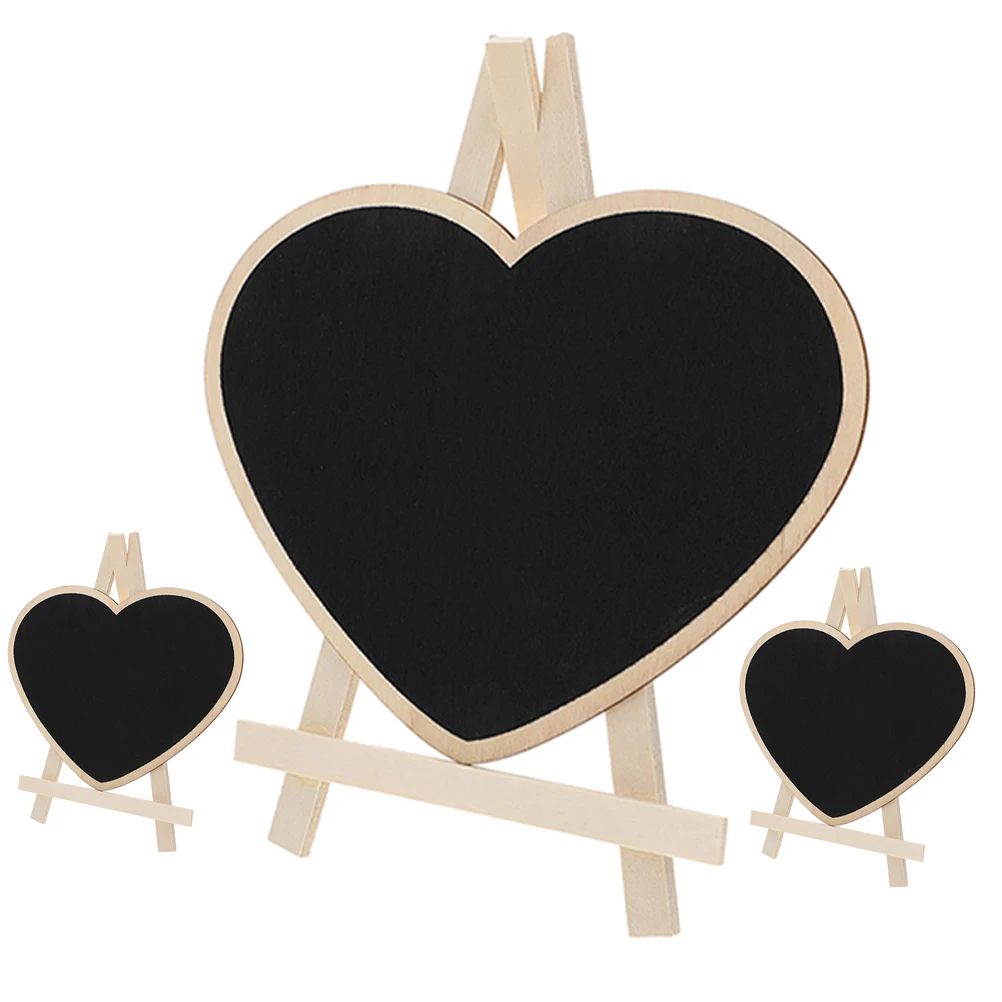 3Pcs Small Chalkboard Heart Shaped Wooden Kids Writing Board Reusable Erasable Freestanding Vertical Message Sign for Classroom