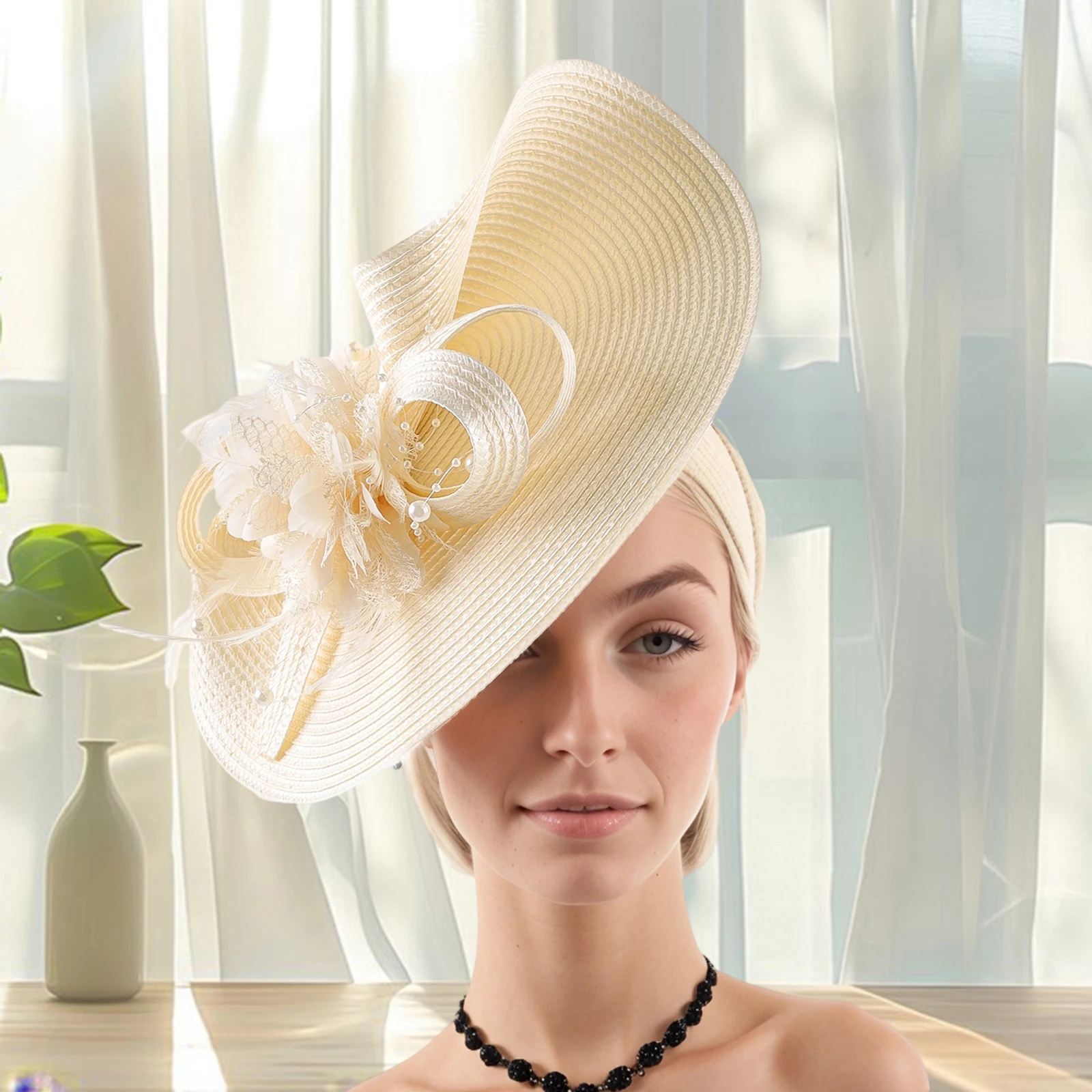 قبعات Fascinator Pillbox للنساء قبعات فيدورا كلاسيكية من القش أنيقة لحفلات الزفاف وحفلات الكوكتيل