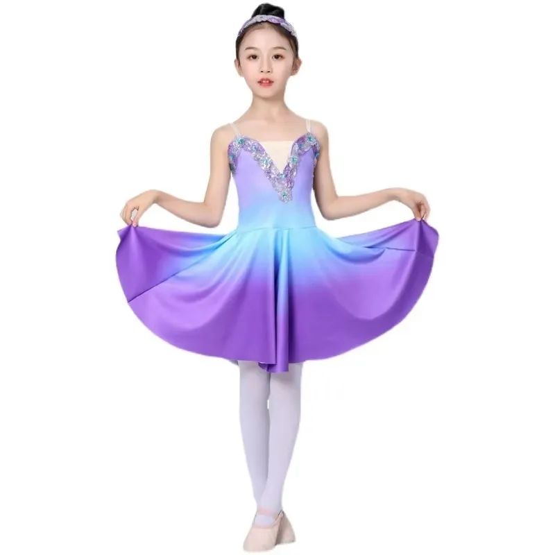 Girls Ballet Tutu Dress Gymnastics Leotard White Long Ballet Dresses Girls Princess Ballerina Dance Costume Birthday Party Dress