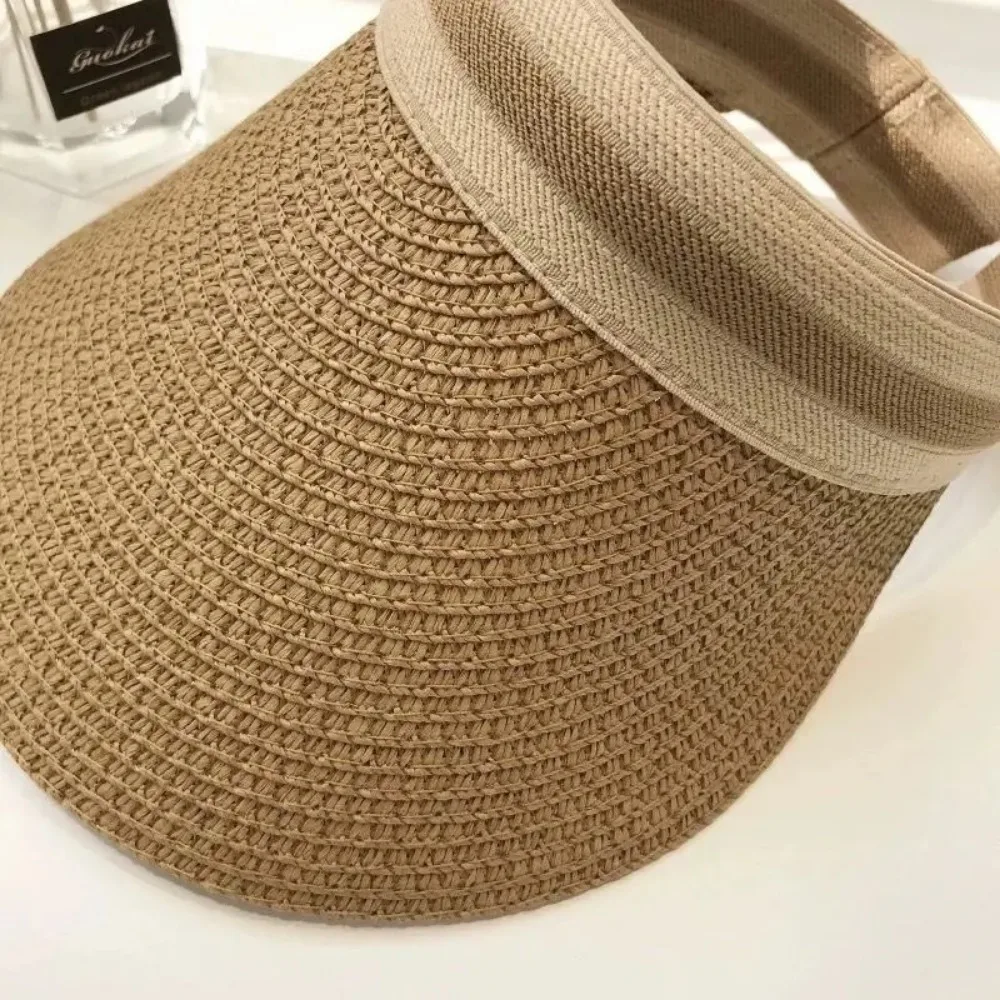 Foldable Beach Hat Women Sun Hats Female Outdoor Summer Hat Visor Caps Brethable Empty Top Straw Cap Anti-UV Wide Brim Beach Cap