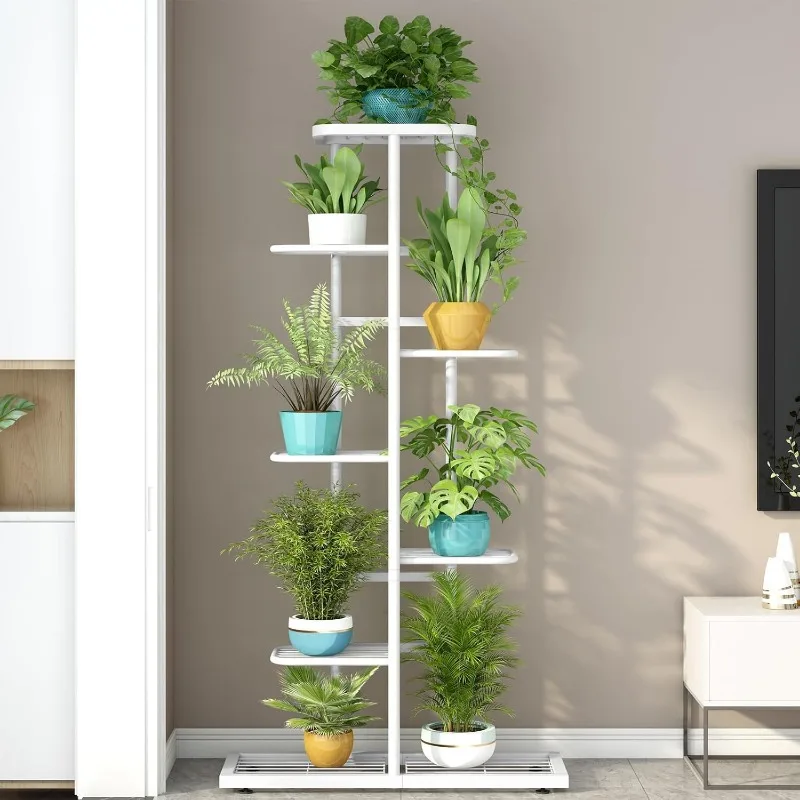 حامل نباتات معدني مكون من 7 طبقات - رف حامل أوعية زهور مكون من 8 أوعية، شاشة زراعة داخلية وخارجية لغرفة المعيشة في الفناء والحديقة والشرفة #3