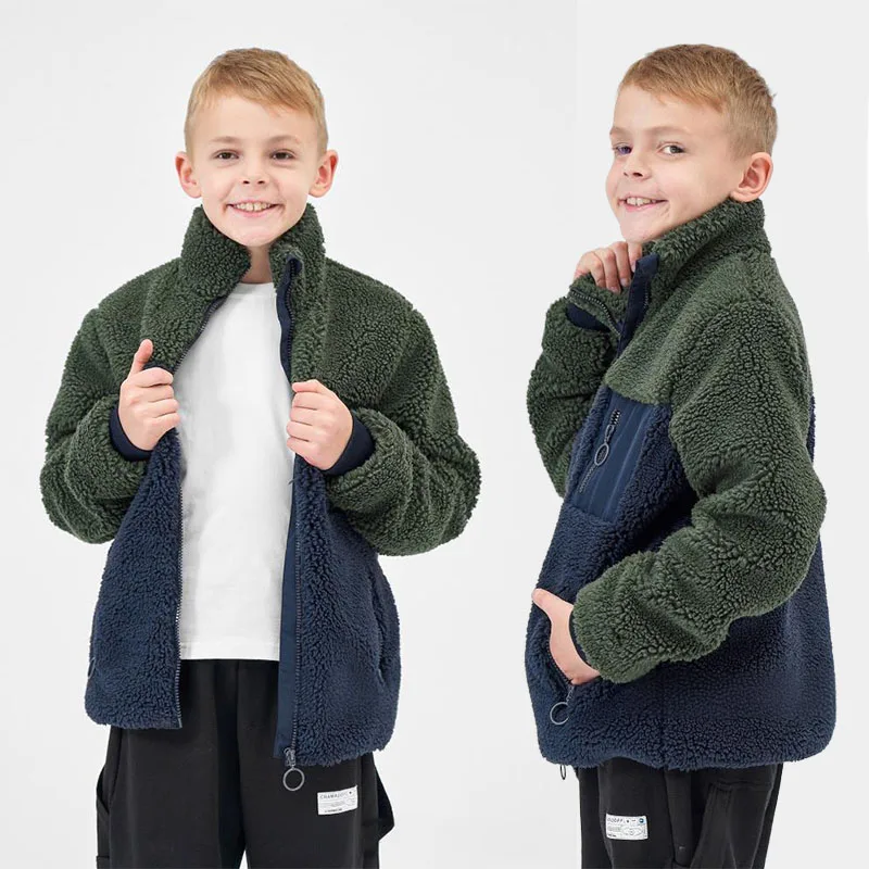 Autumn Winter Children Boys Fleece Jacket Windproof warm Stand Collar Zipper coat Kids Outwear for 110-160cm