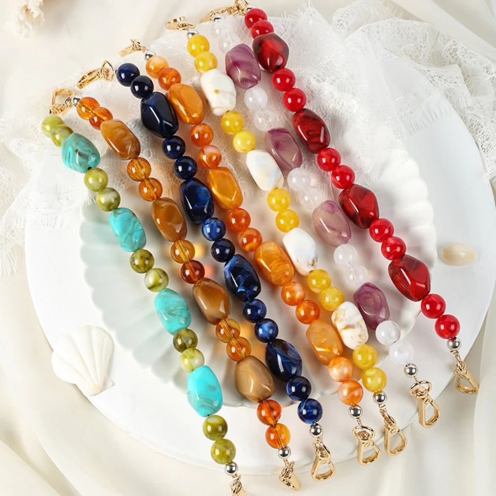 

Handmade Wholesale Factory Seller 1 Pcs Stone Style Many Colors Resin Obag Handle Beaded Purse Handbag Parts Accessories Hanger