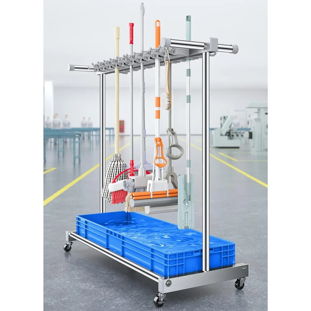 Напольный держатель для швабры и метлы, портативная стойка для хранения влажной швабры, стоячая тележка-органайзер для чистящих инструментов