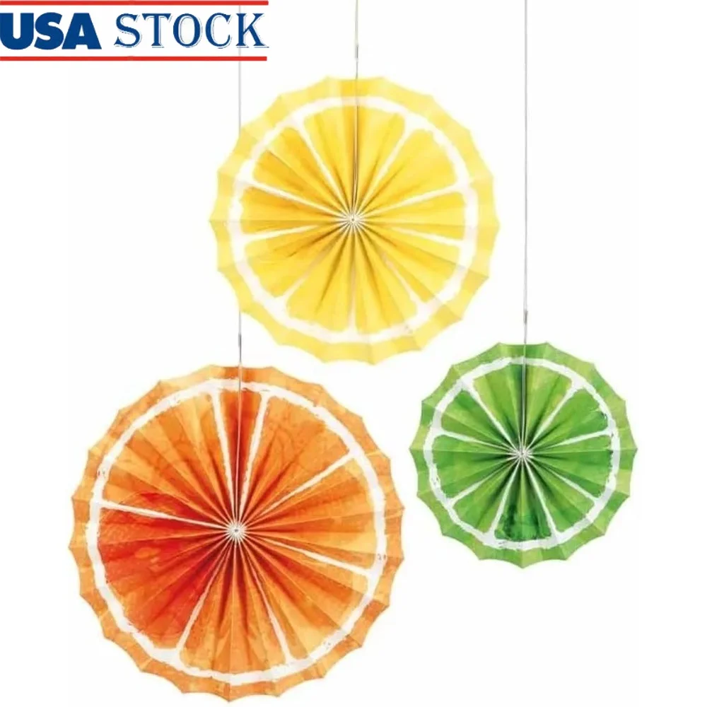 Multicolor Citrus Fruit Tissue Paper Fans Pack of 3 Vibrant Party Decorations Easy Assemble Tropical Summer Event Decor