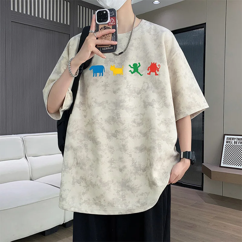 

Летняя мужская модная и стильная футболка с принтом для активного отдыха на природе, свободная и удобная, с круглым вырезом, быстросохнущая.