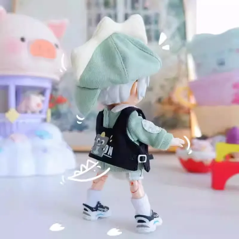 Ropa para muñecas de 12 puntos, sombrero a la moda, chaleco, pantalones cortos, suéter, traje de dinosaurio, pantalones, modelo compatible con cuerpo Molly OB11 Bjd, 1/12