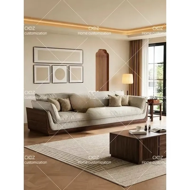 North American Black Walnut Solid Wood Sofa Simple Song Style Aesthetics Medieval Design Cloud Villa Living Room Furniture