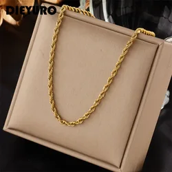DIEYURO 316L Stainless Steel Gold Color Water Wave Chain Classic Vintage Simple Necklace for Women Party Decoration Jewelry