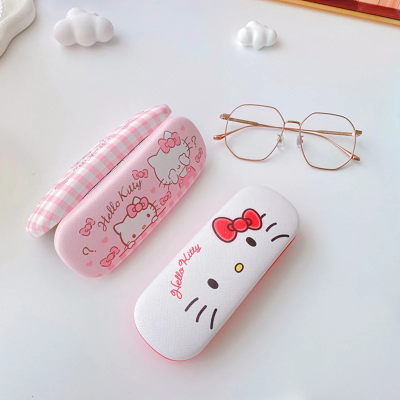 Sanrio Hello Kitty Cinnamoroll Kuromi Melody Glasses Case Kawaii Cute Creative Portable Myopia Glasses Storage Box Girls Gifts