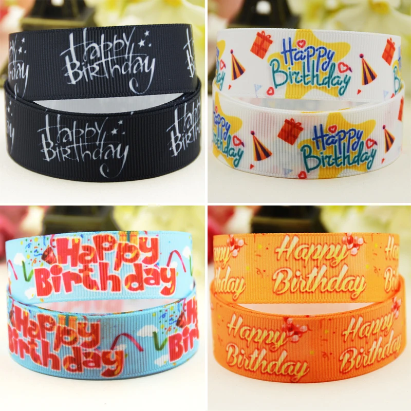 22mm 25mm 38mm 75mm birthday cartoon printed Grosgrain Ribbon party decoration 10 Yards satin ribbons