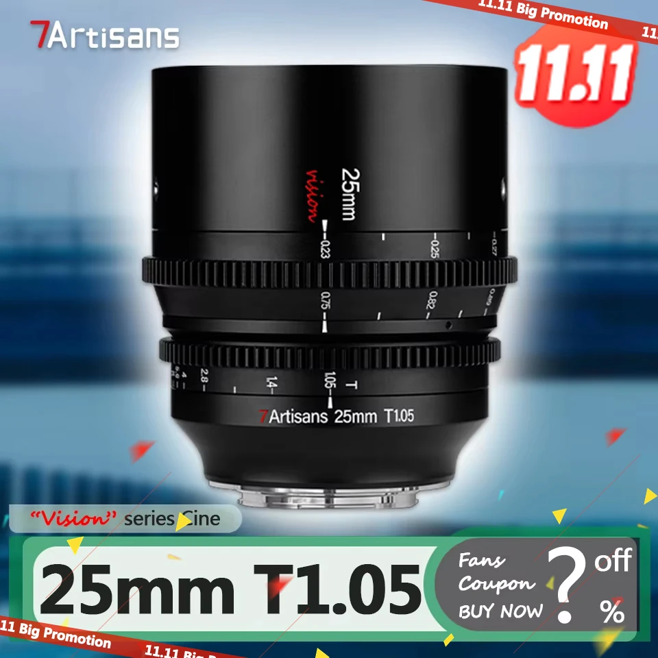 7artisans 25mm T1.05 APS-C Ultra Long Focus Cinema Lens for Camera Photography with Sony E Nikon Z Canon RF M43 Sigma L Mount