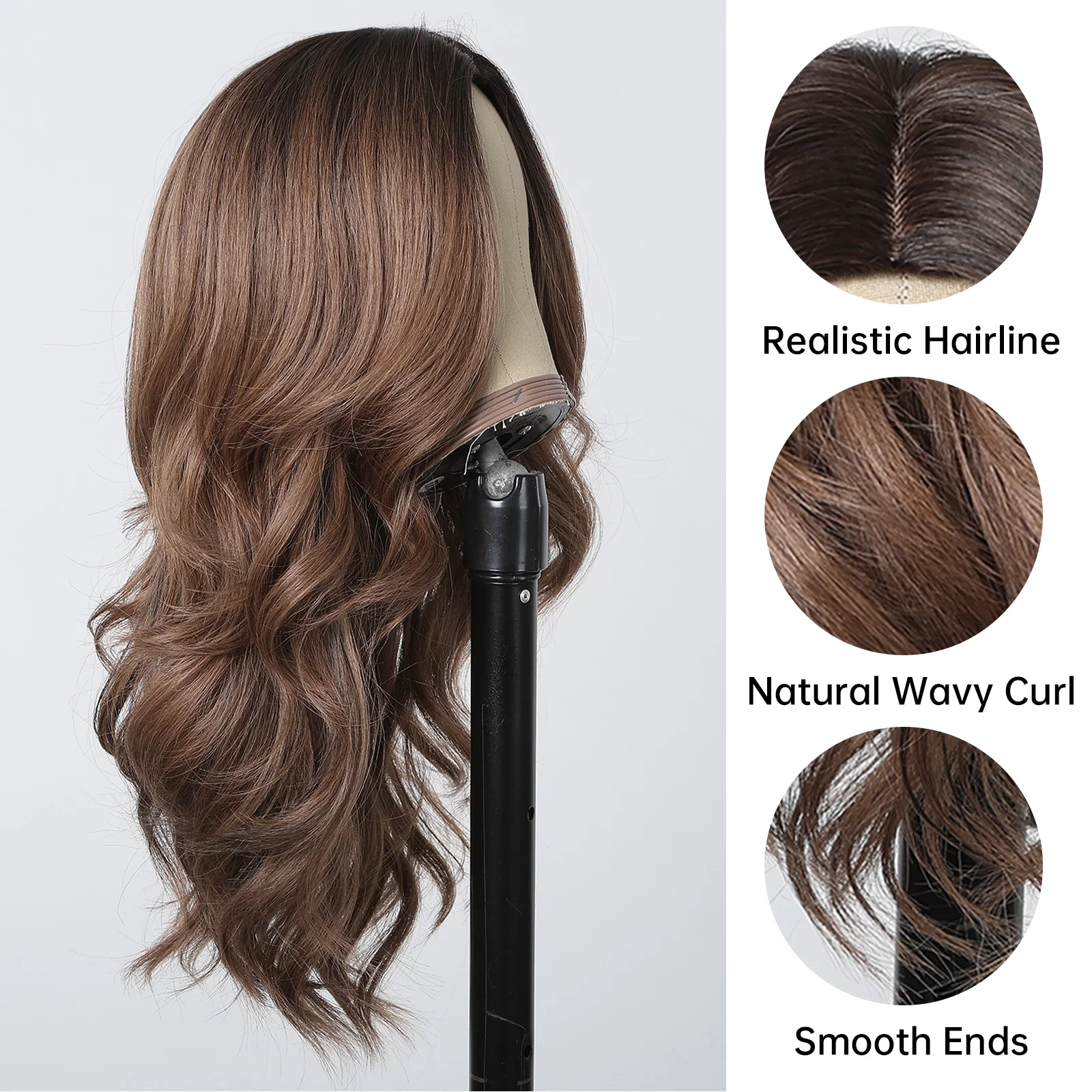 HENRY MARGU Honey Brown Synthetic Wigs Natural Wavy Wig for Women Ombre Brown Daily Soft Hair High Temperature Fiber Party Use