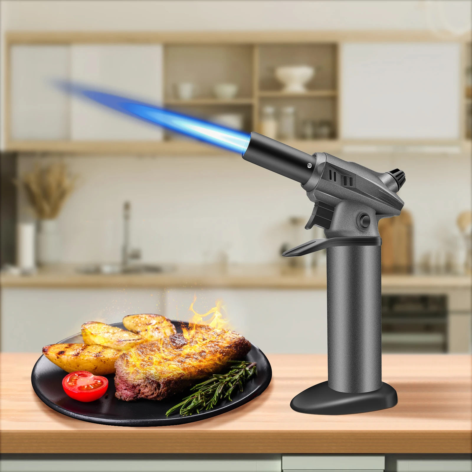 High-Power Professional Butane Torch Precision Flame Control Refillable Adjustable With Safety Lock for Baking BBQ Crafts Creme