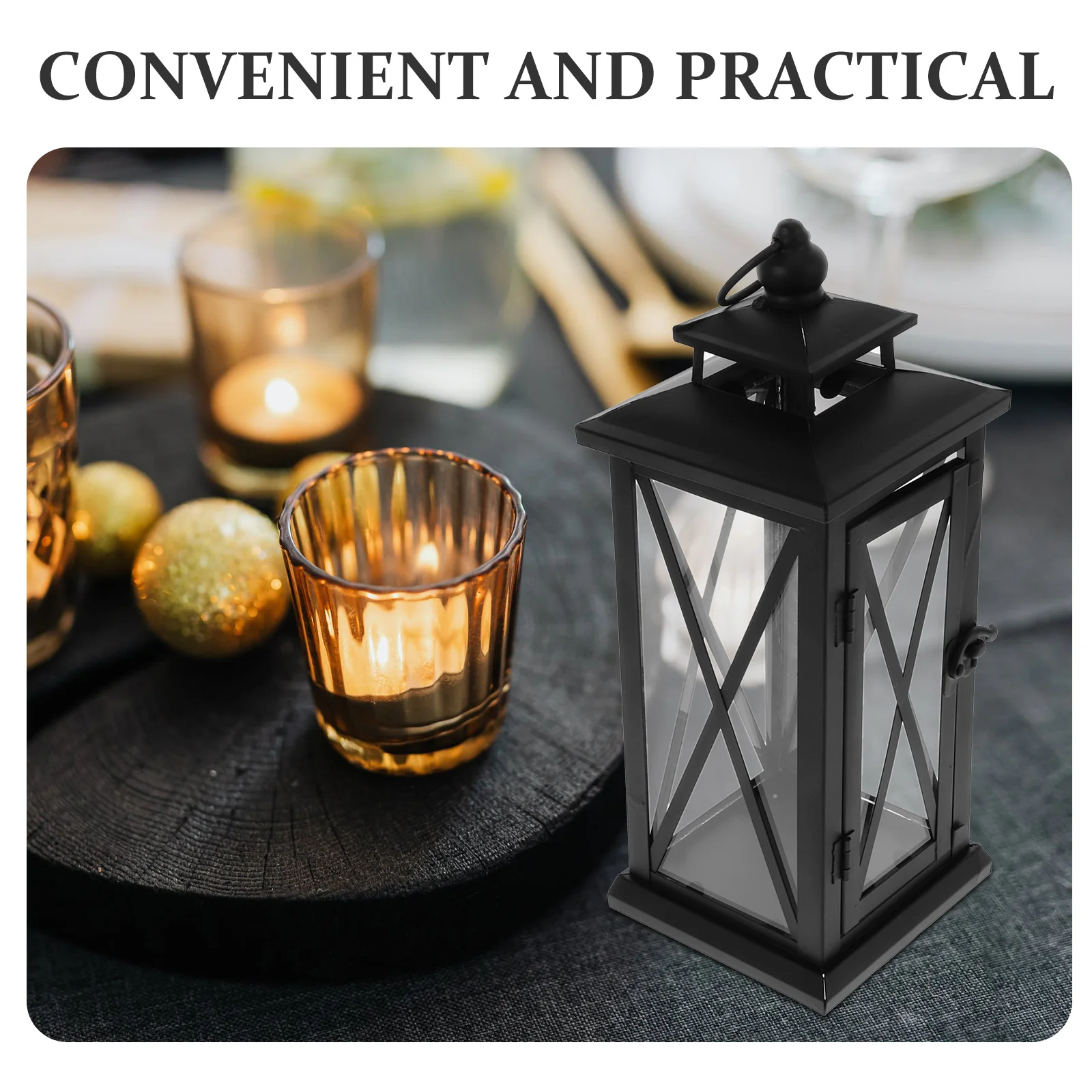 

1Pcs Iron Candlestick with Simple Handle Smooth Edge Storm Lantern Style Holder for Home Decor Wedding Party Gift Idea