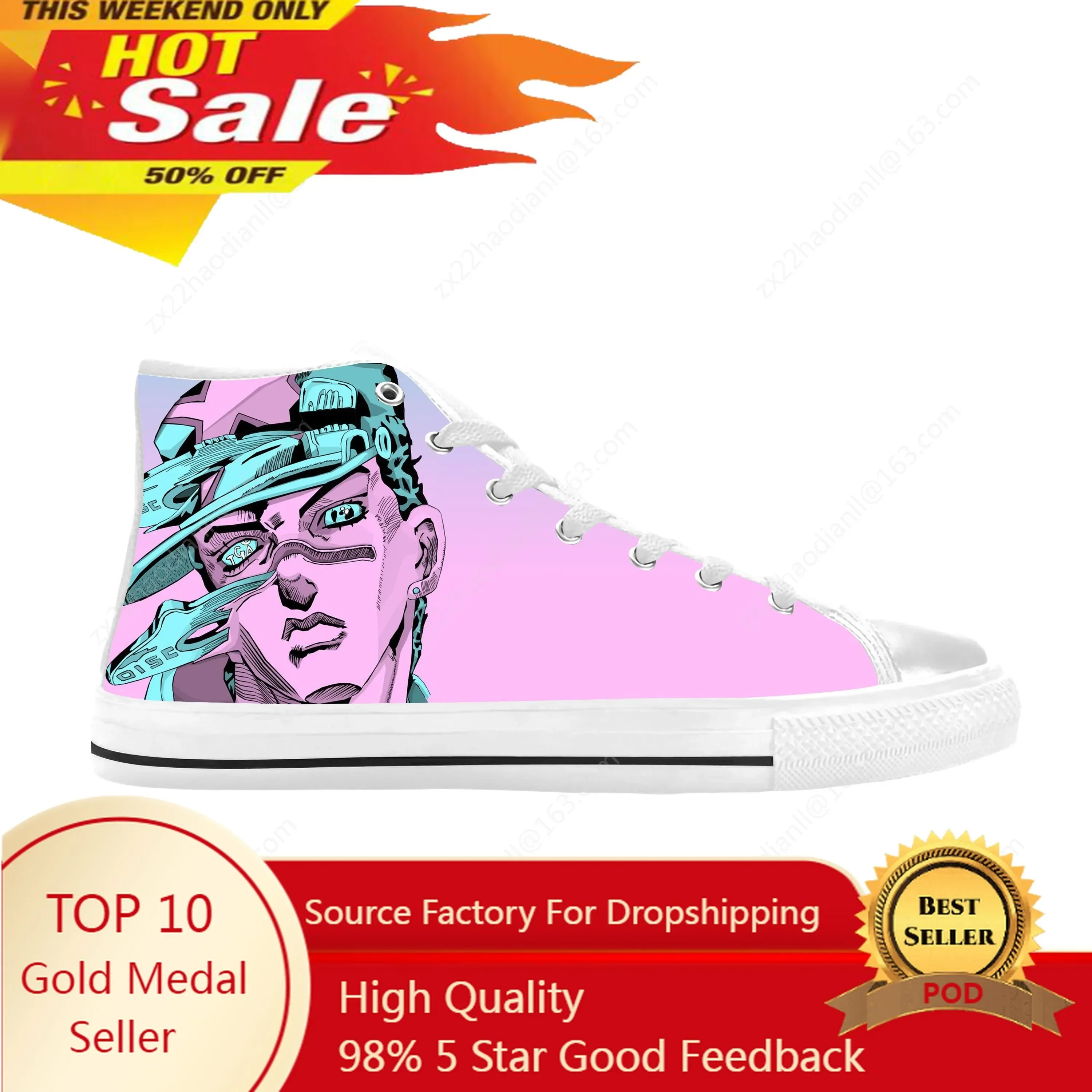 Anime Manga Jojo Bizarre Adventure Cujoh Jolyne Casual Cloth Shoes High Top Comfortable Breathable 3D Print Men Women Sneakers
