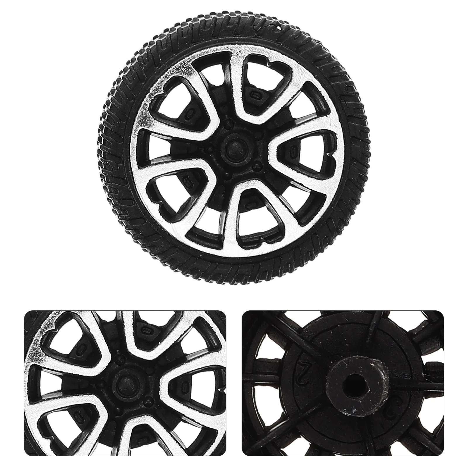 

50pcs 30mm Scale Model Car Wheels, High Grip Mini Plastic Wheel Tyre for RC Hobby Upgrade Parts, 1/24 1/28 DIY Car Accessories