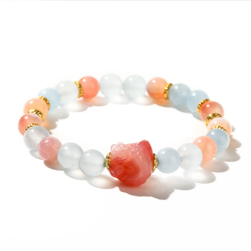 

Shinzue Jewelry 3ACrimson Salt Source Agate Blue Chalcedony Lion New Style Personalized Women's Bracelet