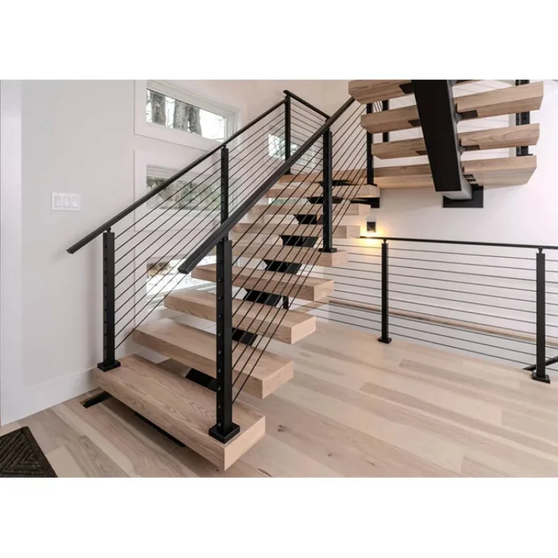 custom.European Luxury Floating Stairs Glass and Wooden Steps With LED Light Suspension Ladder Indoor Stair Renovation