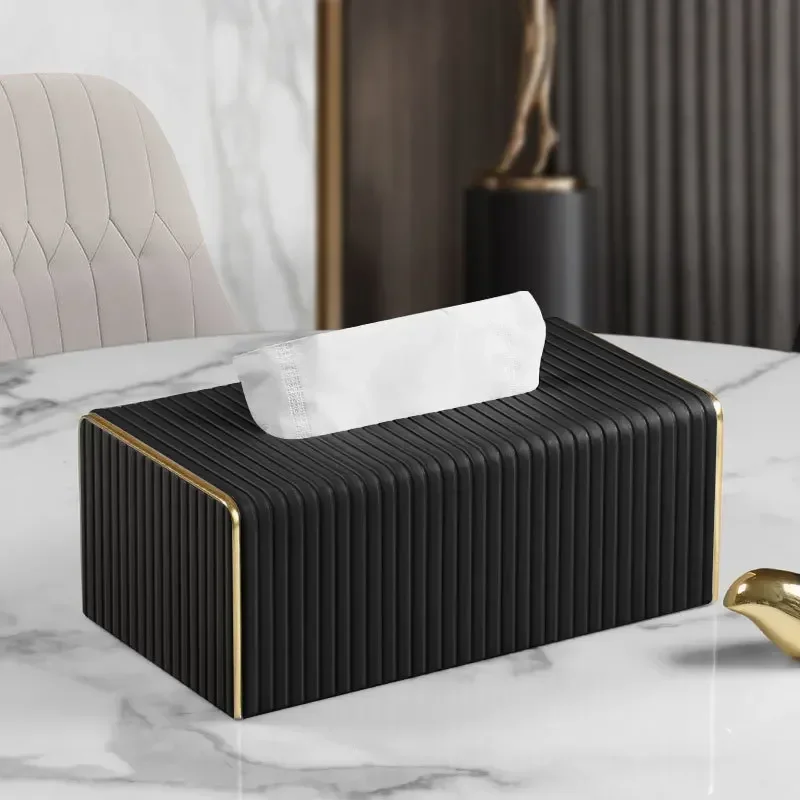 New High Quality European Simple Leather Tissue Box, Living Room Decoration Large Tissue Box Desktop Face Towel Paper Box