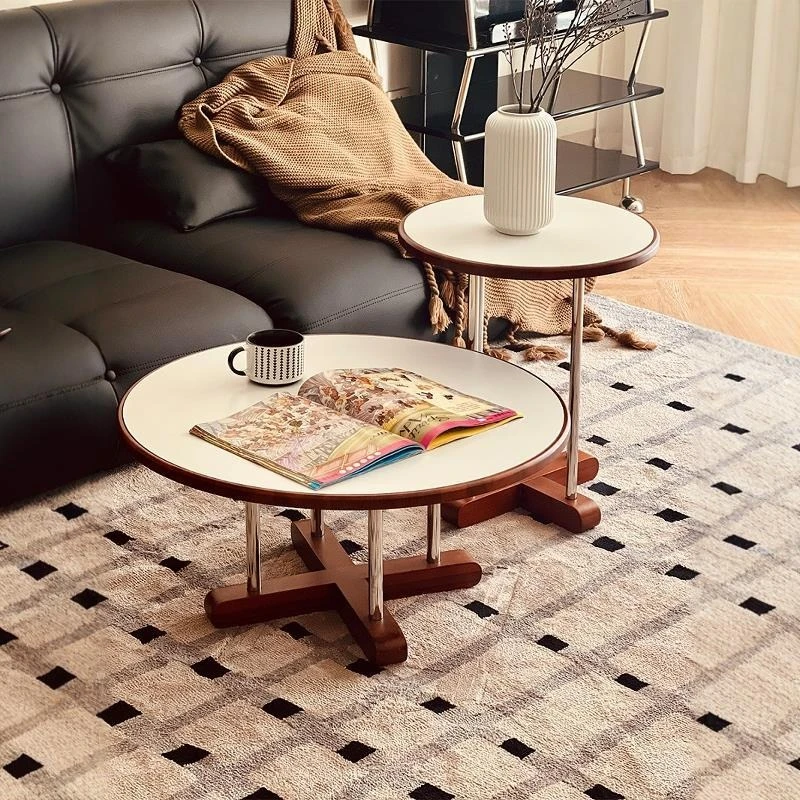 Solid wood rock slab mother and child coffee table, size combination high and low side table