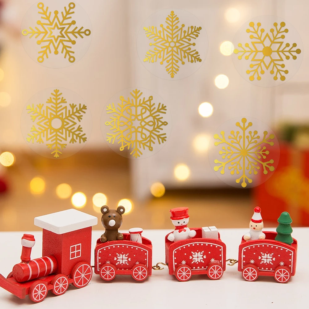 500pcs/roll Transparent Snowflower Stickers Gold Christmas Stickers Festive Xmas Sealing Label For Christmas Home Decoration