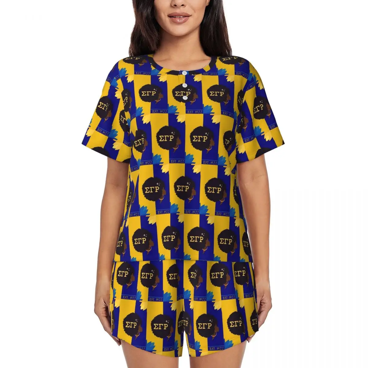 

Sigma Gamma Rho 1922 SGR Round Neck Short Sleeves Nightdress for Sleeping Sleepshirts Women Loose Pajama Set Short Pants