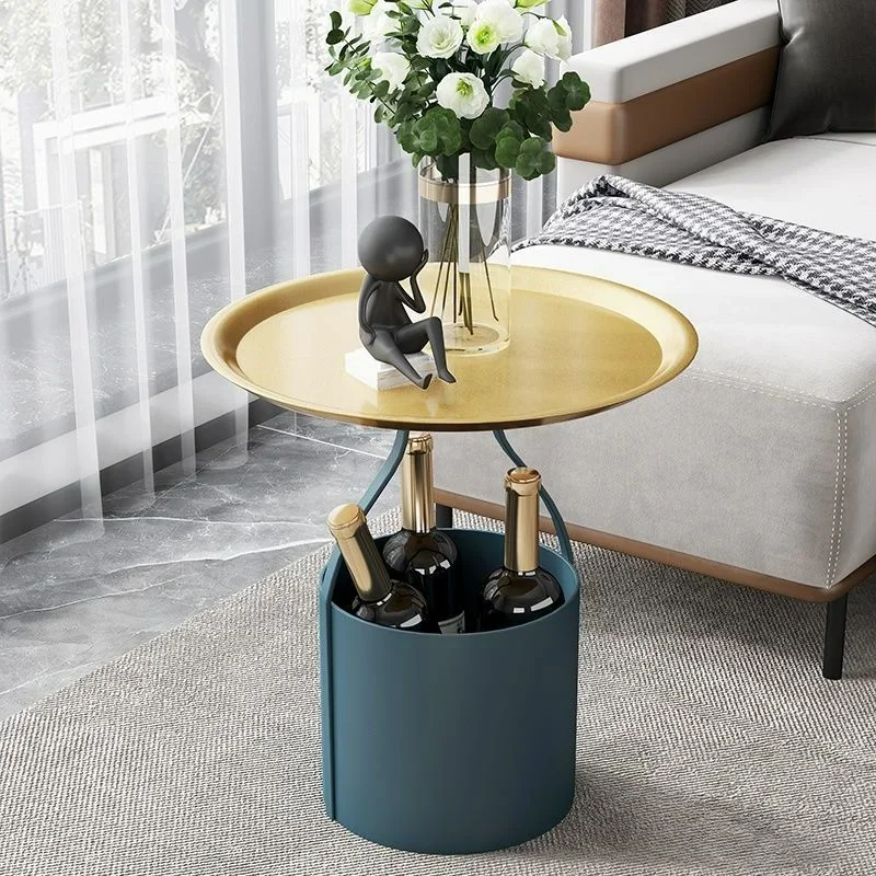 Nordic Light Luxury Iron Small Coffee Table Corner Bedside Table Sofa Side Table Living Room Balcony Side Simple Storage Bucket