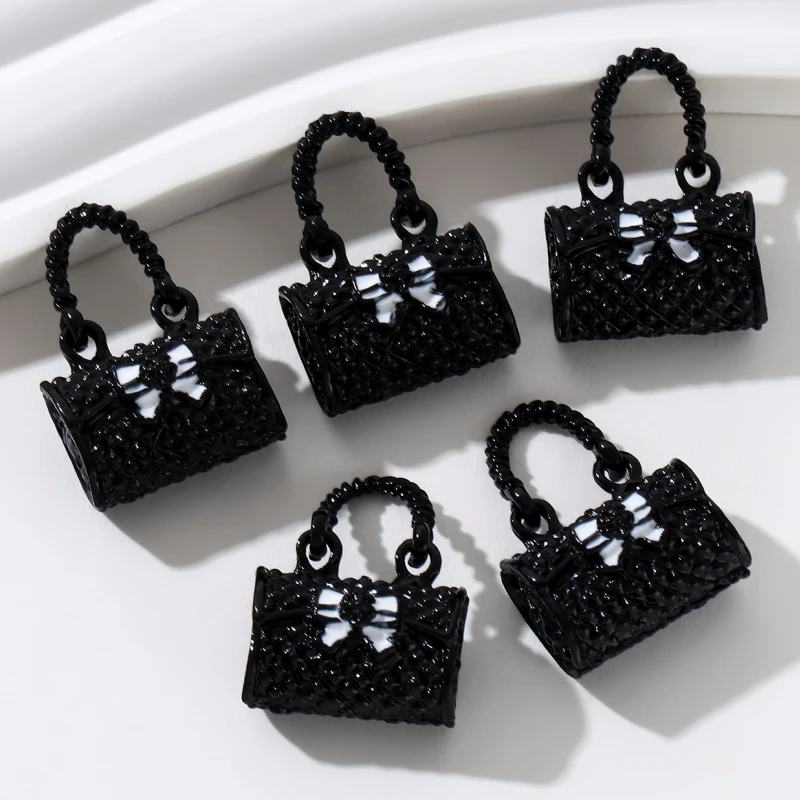 5pcs New Fashion Bag Enamel Charms 3D Bow Knot Cute Mini Little Carrying Bags Pendants For Making Handmade DIY Jewelry Findings