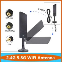 1pcs TS9 SMA RPSMA Male 2.4G 5G 5.8G Dual Band Omni External WiFi Antenna High Gain 15dbi Router Wireless Aerial Card Amplifier