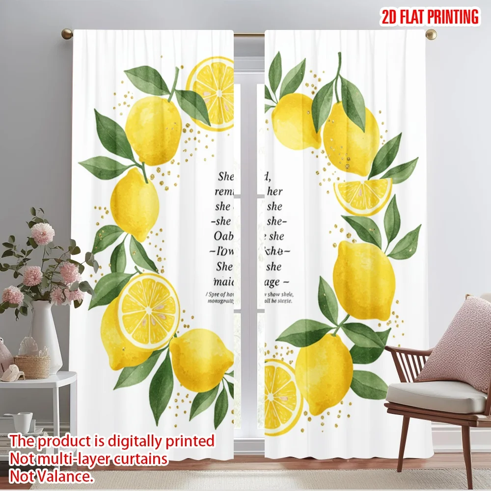 

2pcs 2D flat printing Window Curtains Lemon Watercolor Design Found Him Fabric Without Electricity Party Decorations Use for