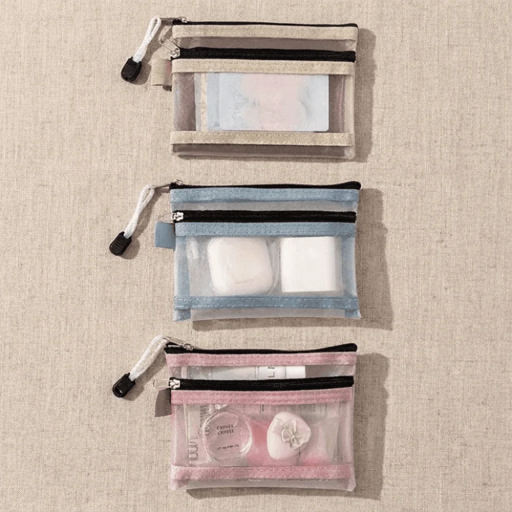 Coin Purses Mesh Passport Holder Anti-theft Spring Lock Clear Card Holder Portable Zipper Closure Small Pouch Cards Storage