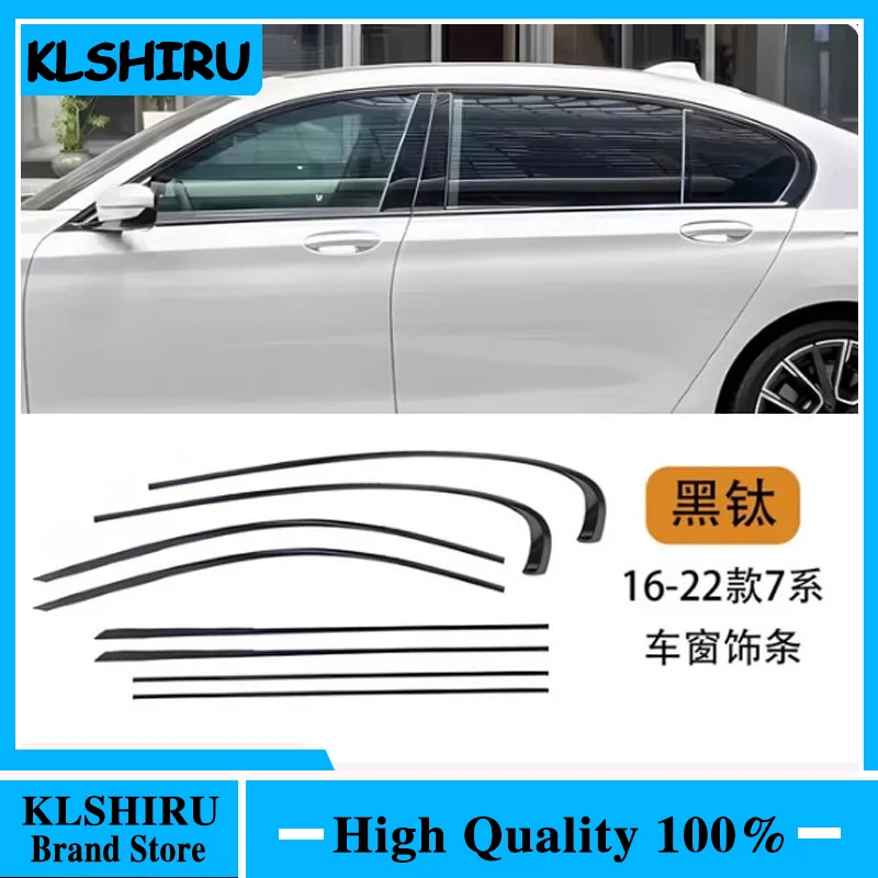 

car styling Black Steel Window Molding Frame Strips Trim Cover For BMW 7 Series F01 F02 G11 G12 2009-2023